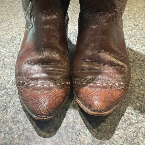 Nocona Boots Justin Western cowgirl leather brown pull on Boot size 6 1/2 - Picture 2 of 13